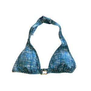 BCBG Blue/White Halter-Style Bikini Top - Elegant Beachwear - Size L